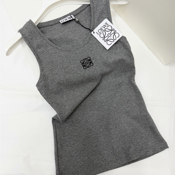 Loewe Tops - Loewe Embroidered Ribbed Tank Top, Slim Fit Stretch Cotton Sleeveless Top